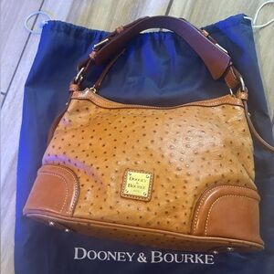 Beautiful Dooney & Bourke Ostrich-Embossed Tan/Caramel Shoulder Bag